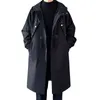 معطف الخندق للرجال مع غطاء أسود متوسط ​​منتصف الرجال ملابس L220725