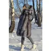 Женская меховая мода Женский настоящий пальто с капюшоном натуральные пальто свободные полные рукава элегантные густые теплые зимние котлеты Женщины