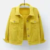 Women's Denim Jacket Spring Autumn Short Coat Pink Jean Jackets Casual Tops Purple Yellow White Loose Top outerwear Pure Color Single breasted Short Coats