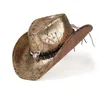 Berets Men Kobiety skóra Kowboja Western Cowboy Hats Outdoor Gold Rill Brim Jazz Hat Sombrero Hombre Cowgirl Punk Belt Rozmiar 58-59cmberets