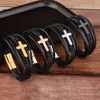 Bracelets porte-bonheur haute qualité croix Bracelet en cuir véritable fermoir magnétique en acier inoxydable Style Punk cadeaux pour hommes bijouxCharme Inte22