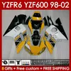 Yamaha YZF-600 YZF R6 R 6 600CC YZFR6 1998 1999 00 01 02 차체 145NO.13 YZF 600 CC COWLING YZF-R6 98-02 YZF600 98 99 2000 2001 2002 페어링 키트 옐로우 화이트 BLK