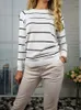 Herbst Winter Langarm Gestreiften Pullover Frauen Pullover Gestrickte Pullover ONeck Tops Koreanische Pull Femme Jumper Weibliche Weiß 220812