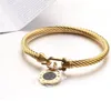 Titanium Steel Cable Wire Gold Color Love Heart Charm Bangle Bracelet With Hook Closure For Women Men Wedding Jewelry Gifts GC860