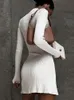 Повседневные платья Вязаное мини-платье с высоким воротом и длинным рукавом Сексуальное облегающее женское платье на осень-зиму Белое Элегантное модное офисное женское платье Dres231D