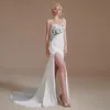 Haut côté fendu Satin sirène robe de mariée col en v Spaghetti sangle pli formelle femmes robe de soirée de mariage CPS1992 UPS