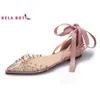 Sandals estilo transparente diamante raso sapatos de salto feminino tirha rosa de brades dama de dama de honra fêmeas de fêmeas pontiagudas