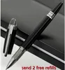 High quality black classic roller ball pen with crystal on top school office supplier Germany stationery writing smooth ballpoint pen+2 free refills