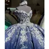 Abiti stile quinceanera blu scuro per abiti da principessa Sweet 16 che bordano paillettes abiti da ballo per feste di compleanno Vestido De 15 Anos