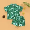 衣類セット幼児の男の子の夏の服セットバナナリーフプリント半袖ラペルボタンシャツ弾性ウエストショーツキッド2pcsclothing