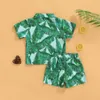 Giyim setleri yürümeye başlayan çocuk erkek bebek yaz kıyafetleri set muz yaprağı baskı kısa kollu yaka düğmesi gömlek elastik bel şortu çocuk 2pclothing