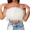 Women039s Bloups Shirts Party Crop Top Top Sexy Fluffy Skintoch sem mangas do ombro Lady Camisole Night Backless Breathabl6344355