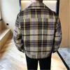 Herrgravrockar Autumn Winter Men Woolen Short Slim Fit Korean Plaid Fashion Jacket Mens Double-Breasted Casual Tweed Hommesmen's Vio22