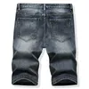 Yaz Gündelik İşlemeli Streç Erkek Şort Retro Mavi Hint Kısa Pantolon Yırtık Sokak Giyim Pantalones Cortos de Hombre