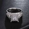 Cluster Rings Iced Out Micro Pave Zirconia Rings for Men Women Geometric Square Ring Hip Hop Jewelry 220707