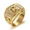 Goud zilver titanium hiphop heren vinger ringen met zijstenen kristallen twee kleuren paard hoofd patroon mannelijke ringen voor show sieraden accessoires