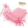 50pcs organza sac bijoux emballage cadeau bonbons fête de mariage goodie emballage faveurs pochettes sacs à tirer présents bonbons 220427