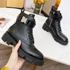 Luxe designer dames enkel laarzen hiel leer en nylon stoffen laarsjes modebiker australië platform hakken winter sneakers maat 35-42