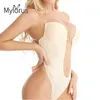 Waist and Abdominal Shapewear Bodysuit Deep V neck Body Shaper Women Clear Strap Padded Push Up Corset Backless u Plunge Thong Trainer 0719