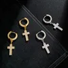 Hip Hop Cubic Zirconia Bling Iced Out Stud Cross Orecchino Orecchini in rame argento dorato per uomo Gioielli rock