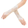 Wholesale of new lace bride wedding dress gloves high-end handmade sewn diamond exposed finger wedding gloves