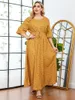 Plus -klänningar Summerklänning 2022 Kvinnor O Neck Half Sleeve Printing High midja Casual Yellow Maxi Long ClothingPlus