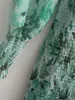 Foridol col en V en mousseline de soie moulante Midi robe verte femmes à manches longues Transparent élégant volants été longue robe goutte 220511