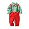 Kledingsets 1-4 jaar Kerstmis aankleden Toddler Boy katoen schattig 3-stcs shirtbroek en stropdas set baby kinderen feest mode sakclothing