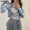 T-shirts à manches longues Femmes Tops Tie-dye imprimés Été résistant au soleil Fashion High Street Gauze Style Corée Chic Teens rétro
