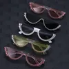 Sunglasses Trendy Crystal Frame Rhinestone Brand Designer Cat Eye Semi-Rimless Sun Glasses EyewearSunglasses