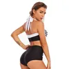 Maillots de bain pour femmes Bikini fendu High Wait Hip Two Piece Swim Rayé pour les femmes