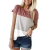 Women Stripe Tops Lady Fashion Three-color Stitching Short Sleeve Clothes Summer O-Neck T-Shirt 220511