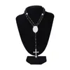 4 Farben Sublimation Halskette Wärmeübertragung Anhänger Rosenkranzperlen Halskette Kreuz Jesus Metallanhänger F0929