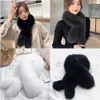 Kvinnor Real Fox Fur Scarf Winter Warm NeckerChief Shawl Black White Grey Beige