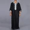 Vêtements ethniques homme musulman caftan hommes marocains Jalabiya Dubaï Jubba Thobe coton longue chemise décontracté jeunesse noir Robe arabe vêtements grande taille