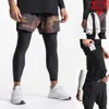 2 In 1 heren Jogger Fitness Shorts Workout Sports buitenshuis Running Sports lichtgewicht atletiekbroeken met zakken oefeningslijtage