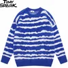 Мужской полосатый свитер, уличная одежда, пушистый вязаный свитер, хип-хоп, ретро, винтажный пуловер, хлопковый свитер в стиле Харадзюку, синий, черный