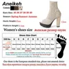 Aneikeh Mid Calf Stretch Boots Fashion Sexy Peep Toe Square High Heel Women Party Dress Pumps Slip on Platform Designer Shoes 220421