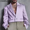 Mode mannen blazer revers lange mouwen satijnen zakken casual gewas jassen effen kleur straatkleding vrijetijdsmannen suits S-5XL incerun 220409