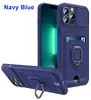 Custodie per telefoni cellulari con slot per porta carte per iPhone SE 7 8 Plus X Xs Xr 11 12 13 14 Pro Max Cover per diapositive per fotocamera Armatura ibrida Protezione resistente con staffa per anulare in metallo