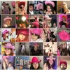ウエスタンスタイルのカウボーイハットピンク女性女子パーティーキャップランプ付きワイドワイドブリムフェザースパンコールクラウンティアラカウガールハット