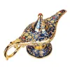 Vintage Métal Aladdins Lampe Magique Artisanat Figurines En Alliage D'étain Rétro Thé Pot Miniatures Enfants Jouets De Noël Cadeau Drop Y200104