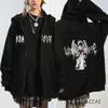 Y2K Streetwear Hoodie Punk Gothic Oversized Skull Wing Evil Flame Unisex Cardigan Zipper Sweatshirt Män Kvinnor Jackor Coats