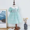 Barn små tjejer handgjorda smocked blommig blomma tryck klänningar vår sommar toddler tjej prinsessa vintage smock klänning 220422