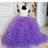 Girl039s Robes Enfants Image Réelle Violet Tiered Tulle Robe De Fille De Fleur Pour Le Mariage Avec Appliques VBack Balayage Train Little Gir1759919