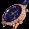 TZF Grand Compleations 5106 Sky Moon Celestial A240 Automatic Mens Watch Rose Gold Blue Dial Leather Strap Super Editions Puretime F025J10