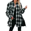 Autumn Winter Women Bluses Plaid Lång ärmknapp ner krage långa skjortor överdimensionerad kappa