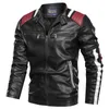 Winter Men's Casual Padded Warm Standing Collar Biker Leather Jacket Long Sleeve Fashion Shopping Spelling Color Coat L-6xl