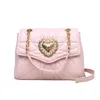 Evening Bags Red/Pink Elegant Lady Pearl-heart Quilted Chain Shoulder Women's Designer Brand Solid Large-capacity Soft Leather Flap Bags