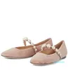 الأحذية الصيفية غير الرسمية للنساء المسطحات ADE-Embilled Suede Ballerina Flats Pearl Strap Party Party Shoes مع صندوق